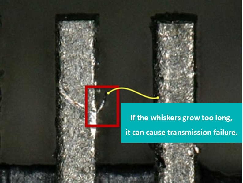 Tin whiskers are generated after long-term exposure to high temperatures and high humidity.